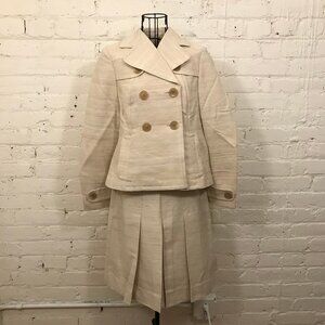 NWT Women Beige Banana Republic Silk Blend Jacket Skirt Suit Set Size 0 & 2